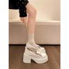 Retro black British style thick heel platform small leather shoes 2025 winter warm outer wear loafer single shoes
