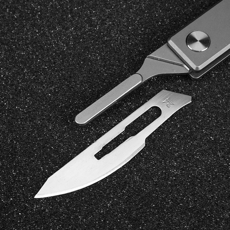Titanium Alloy Folding Knife Scalpel Quick-Replace Pocket Knives Keychain EDC Gadgets Unboxing Cutter with 10pcs Blades EDC
