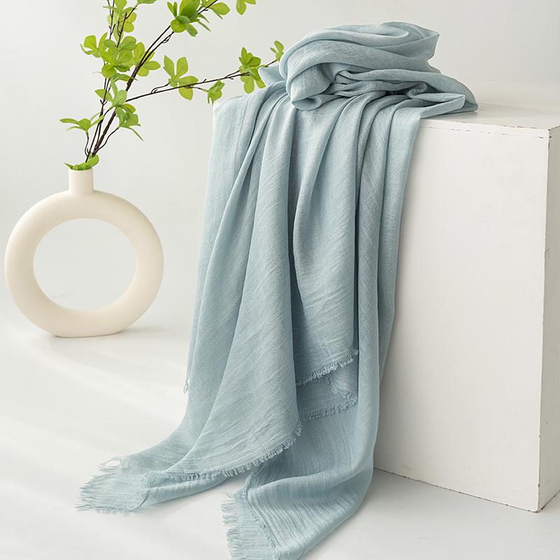 Spring & Summer Lightweight Sunscreen Shawl: Imitation Cotton-Linen, High-End Silk Gauze Scarf, Solid Color for Women