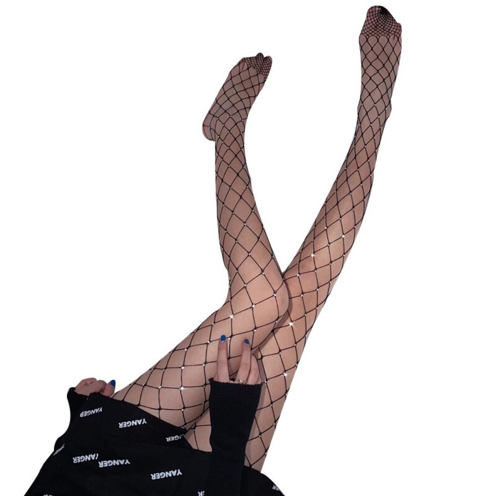 Mesh Big Net Hot Drill Fishnet Socks Glittering Ins Internet Celebrity Pantyhose Black White