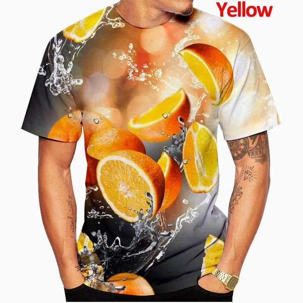 Summer Round Neck Funny Fruit Pattern 3D Print Top Fashionable Casual Short Sleeved Men's T-shirts