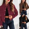 Women Solid Color Lapel Button Front Jacket Casual Long Sleeve Cropped Suede Jacket With Pocket