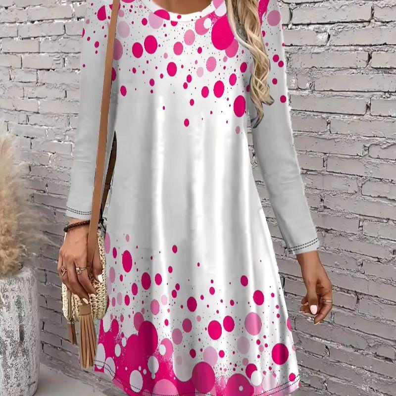 Retro Floral Pattern Casual Dress, Women's Autumn Long Sleeved Round Neck Casual Mini A-line Dress Vestidos De Mujer