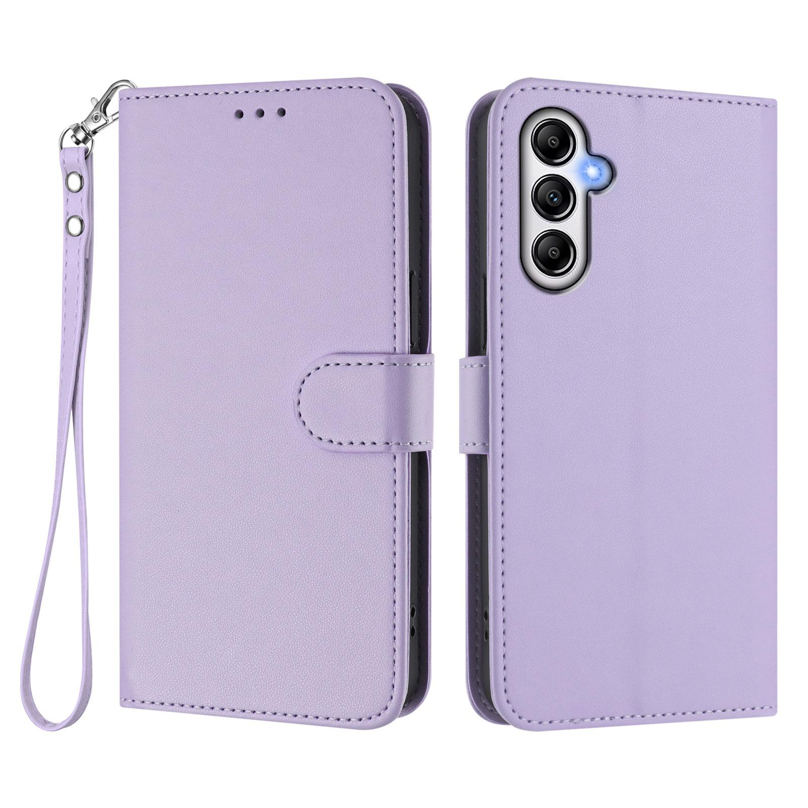 

For Samsung Galaxy A35 5G Leather Case Wallet Stand Phone Cover with Wrist Strap Light Purple