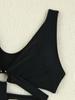 European and American Deep V Solid Color Hollow Out Sexy Women's Bikini Swimsuit