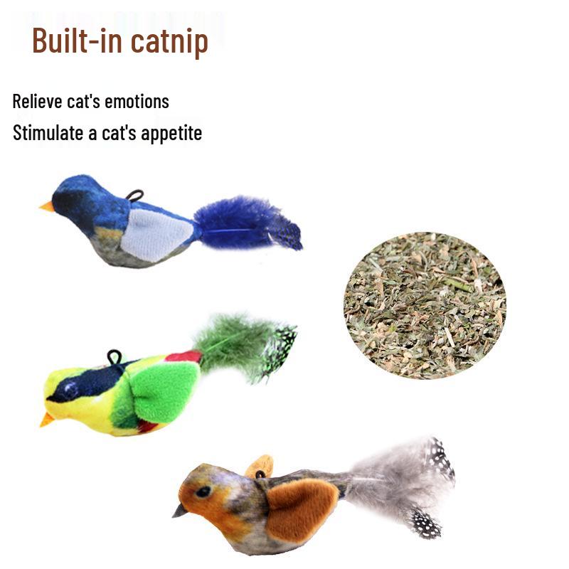 Chirping Bird Cat Teaser: Bite-Resistant, Feathered, Self-Play Toy for Boredom Relief