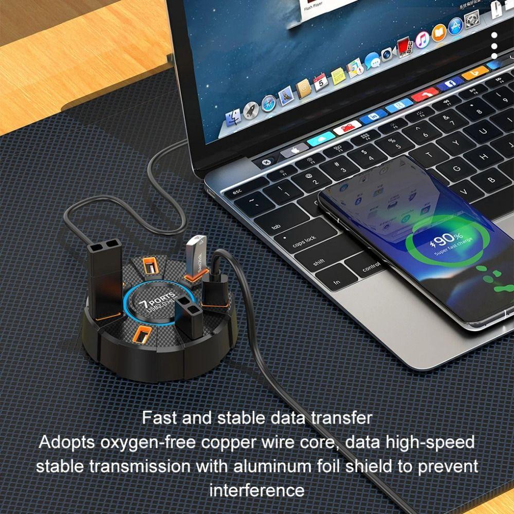 USB Splitter 7 Ports Multiple Expander RGB Backlight Multi Splitter Adapter Charger Adapter