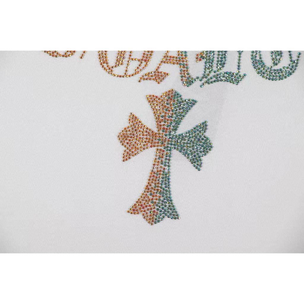 CHROME HEARTS 2025 Summer New High Quality Cotton Round Neck Loose Large Size T-shirt Set with Diamonds Couple T-shirt