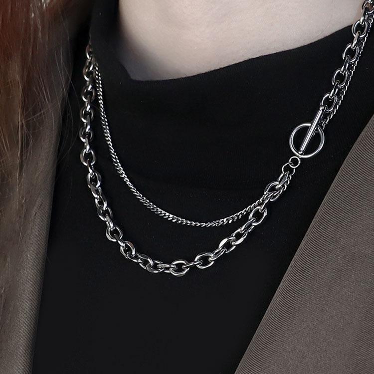 Trendy Minimalist Titanium Steel OT Buckle Necklace: Japanese Korean Fashion for Men and Women, Clubbing Hip Hop Chain Jewelry