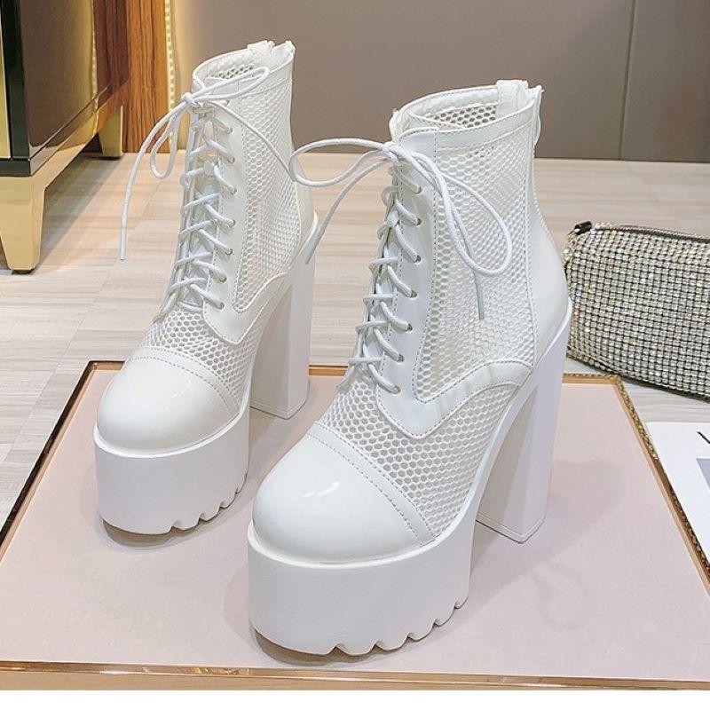 

Осенние модные туфли-лодочки, сексуальные женские короткие сапоги, водонепроницаемые сетчатые ботильоны на шнуровке, туфли на высоком каблуке, танцевальная обувь для ночного клуба 39