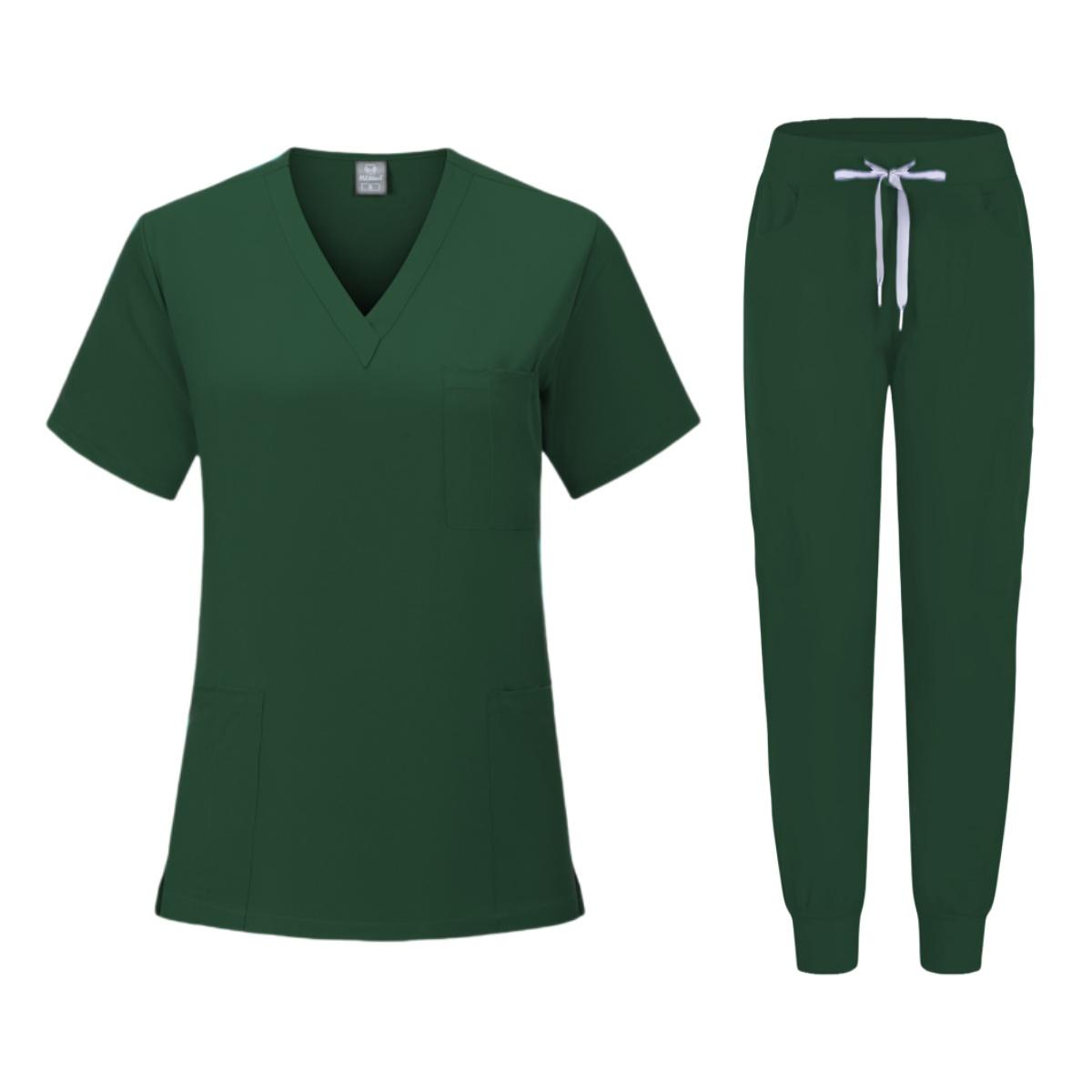 

Multicolour Jogger Suits Doctor Nursing Uniforms Short Sleeve V-neck Tops Pocket Pants Nurse Scrubs Set Medical Clinical Clothes S темно-зеленого