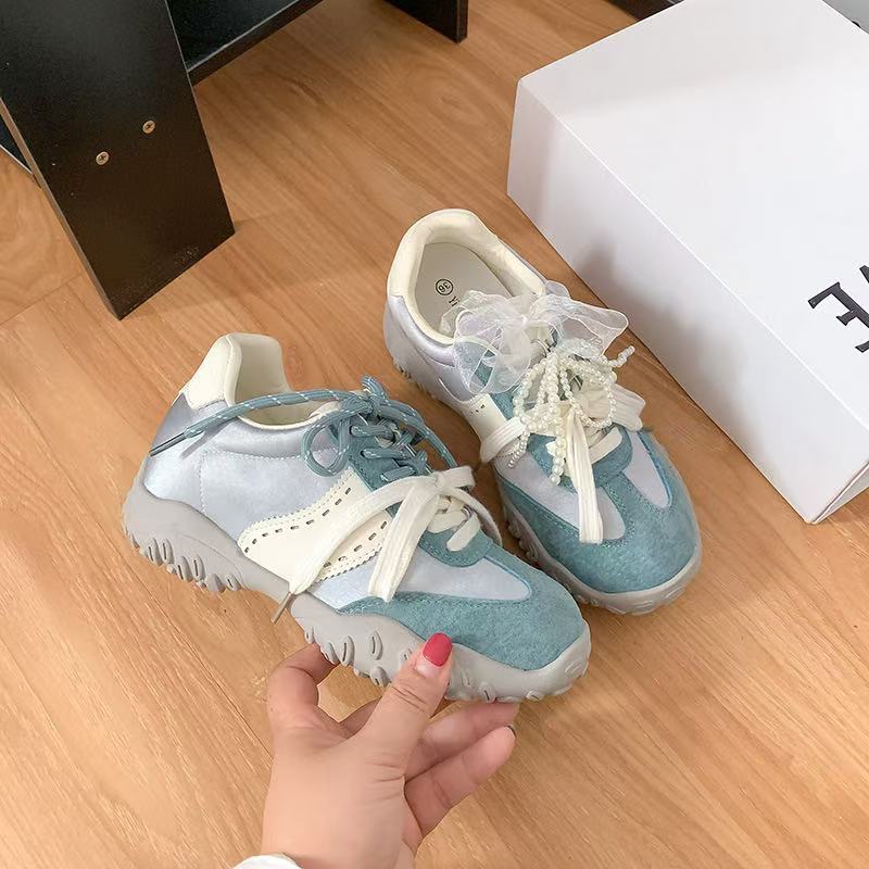 Cowhide~ Grape mother new color, 8cm inner height increase crescent thick-soled mandarin duck shoelaces sports and leisure shoes women's training s
