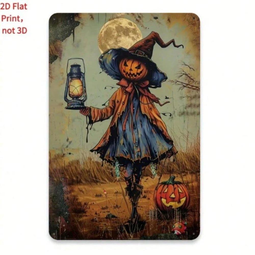 Metal Tin Sign 2D Wall Art Retro Halloween Witch Pumpkin Moon Poster Gothic Home Bar Garage Decor