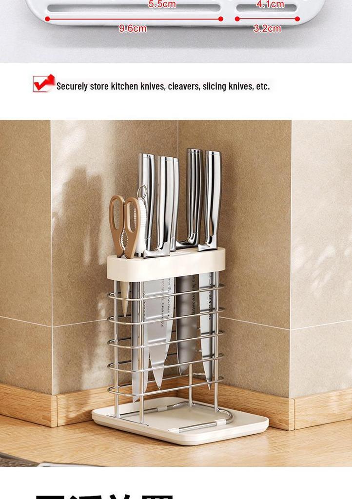 304 Stainless Steel Kitchen Storage Rack with Chopstick Holder, Knife Block, and Cutting Board Storage