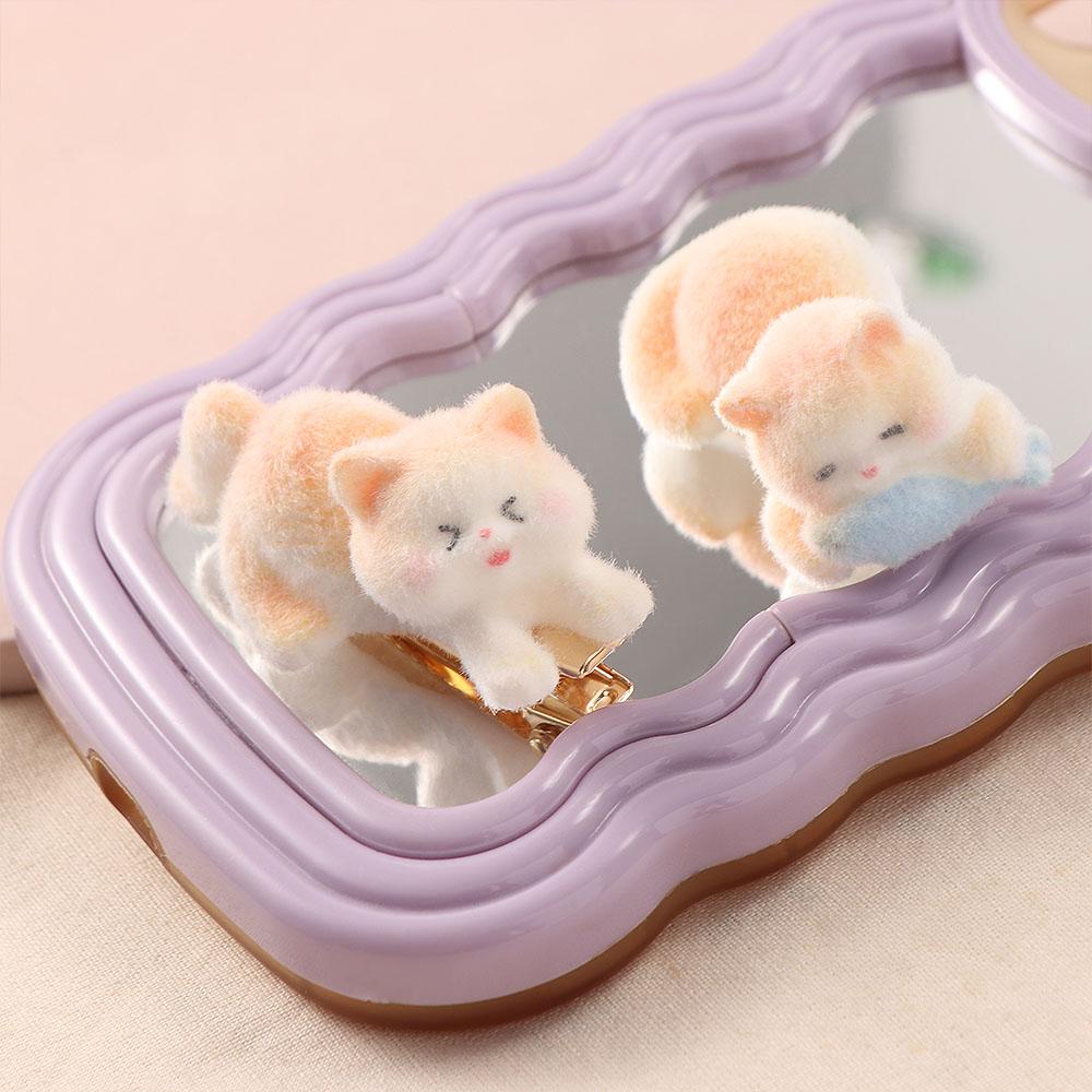 2/4 pcs Soft Plush Bang Side Clips Happy Cat Duckbill Clips Cute Flocking Cat Hair Clips Daily