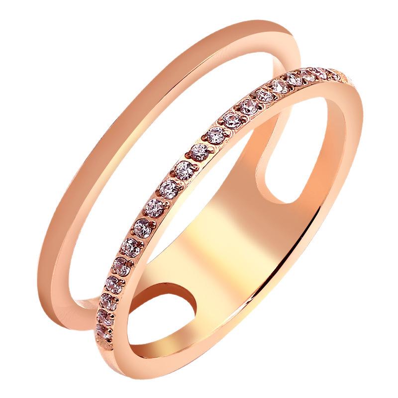 Korean-Style Gold-Plated Double Layer Micro-Paved Diamond Couple Rings for Index Finger - Simple and Fashionable