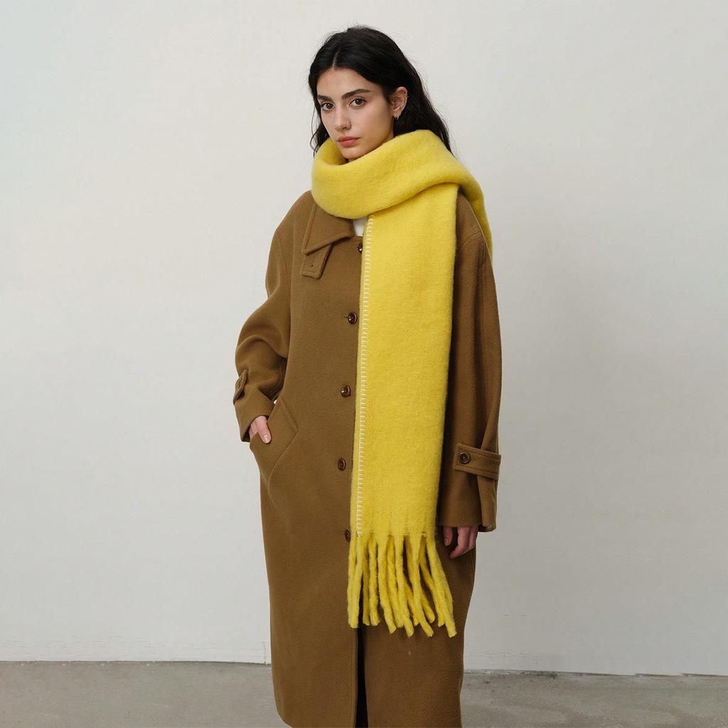 Versatile plus thickened imitation cashmere solid color hemming fringed scarf women's winter shawl