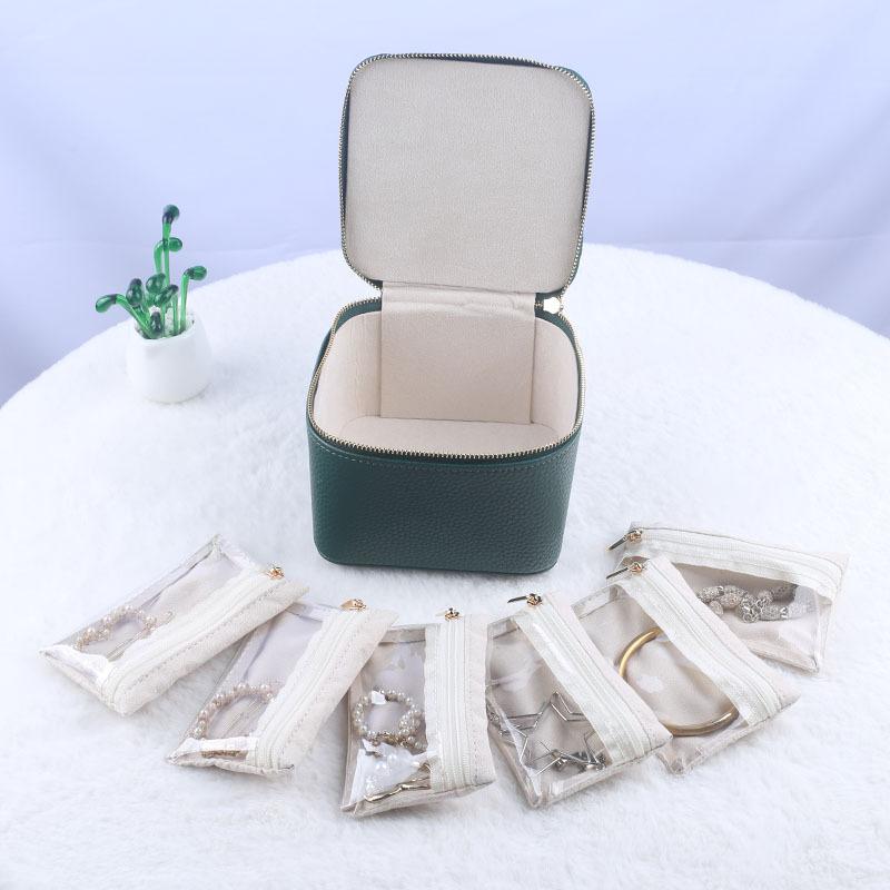 Leather Jewelry Organizer Box with Separate Bag Necklace Earring Storage Box Modern Creative Portable Travel Women's Jewelry Ornaments Packaging Case