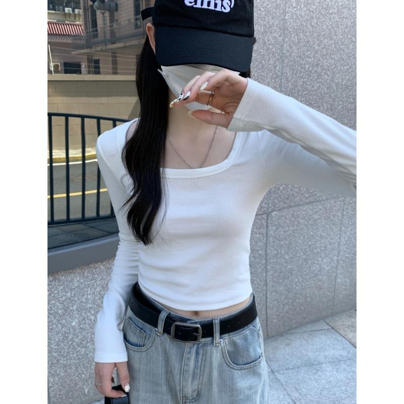 White Shirt Women's Collar Front Shoulder Bottoming Shirt Spring Short Open Button Long Sleeve Inner Top