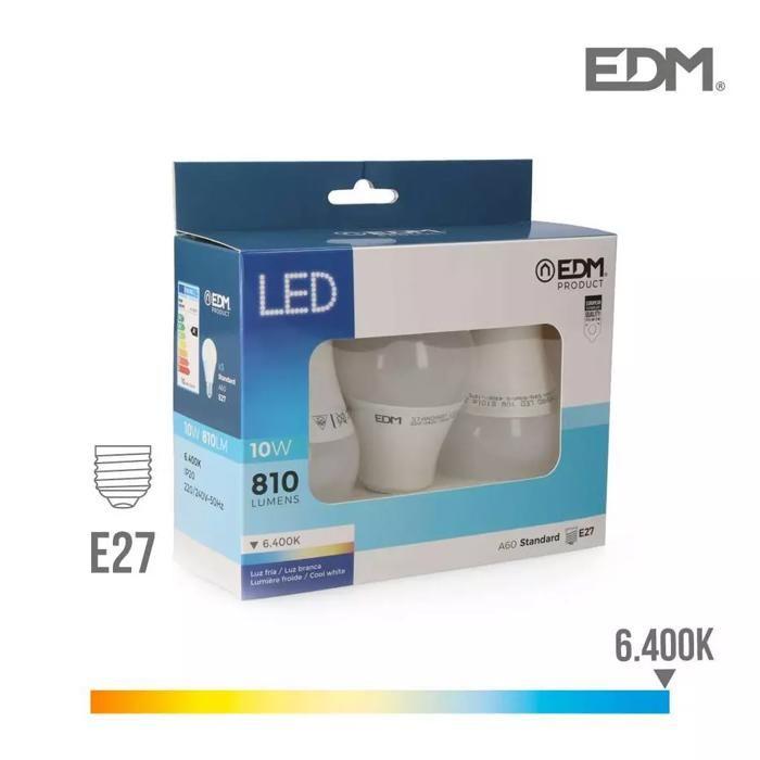 Kit 3 Ampoules LED E27 – 10W – 932lm – 6400K – Lumière Froide – EDM - 98207