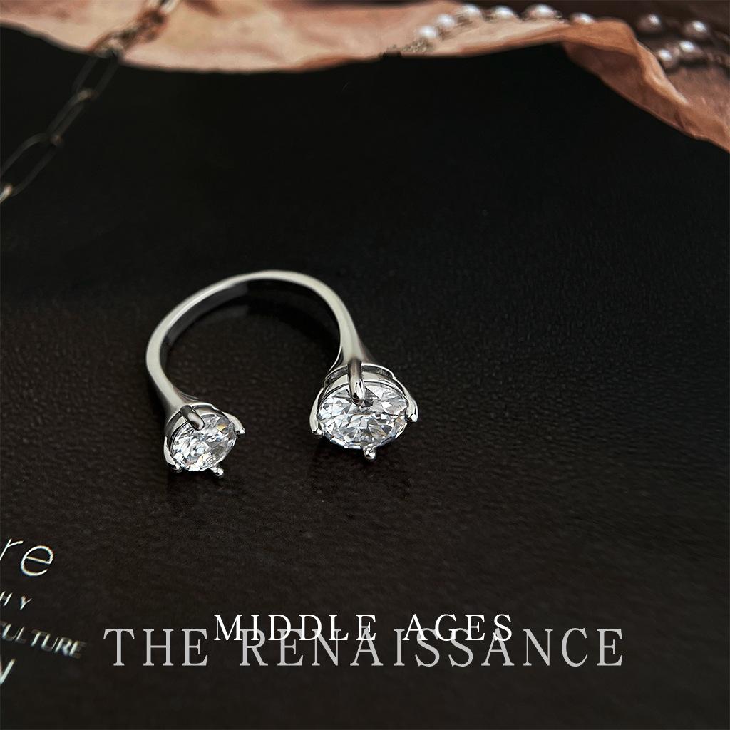 Burst flash~ Double-headed zircon ring female niche design index finger ring stacking wearing jewelry female