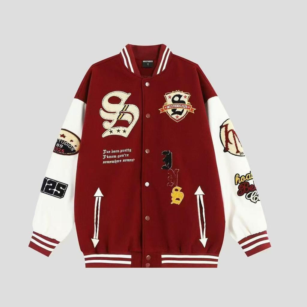 Tide Brand AC Milan Embroidered Leather-Sleeve Versatile Baseball Jacket