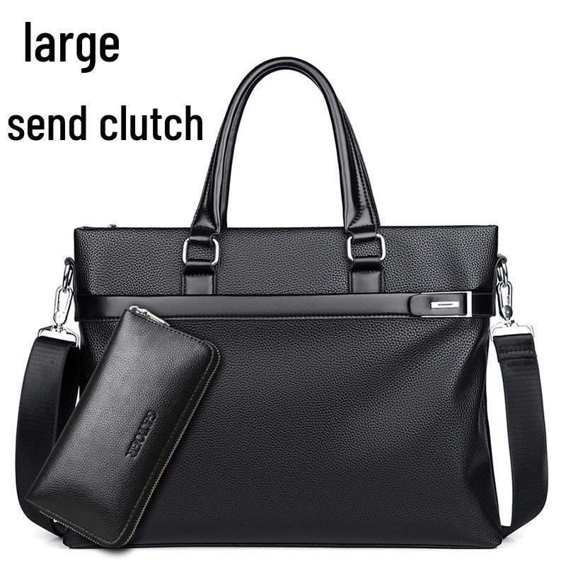 Men's Large Capacity Soft Leather Business Briefcase - A4 Shoulder and Crossbody Computer Bag
