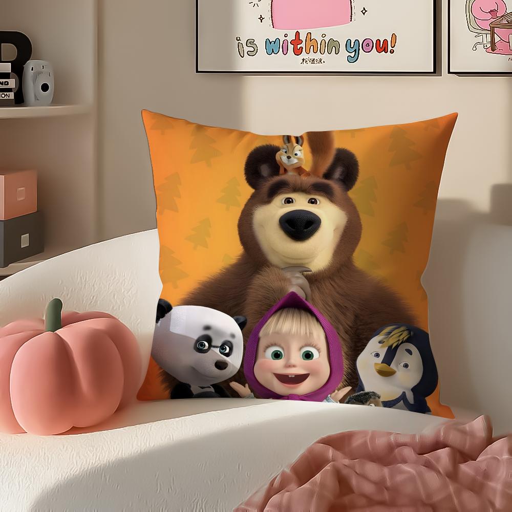 PopCartoon To Accompany MMasha And BBearsS Cushion Cover Pillowcase Short Plush Invisible zipper Room Sofa Cushion Cover