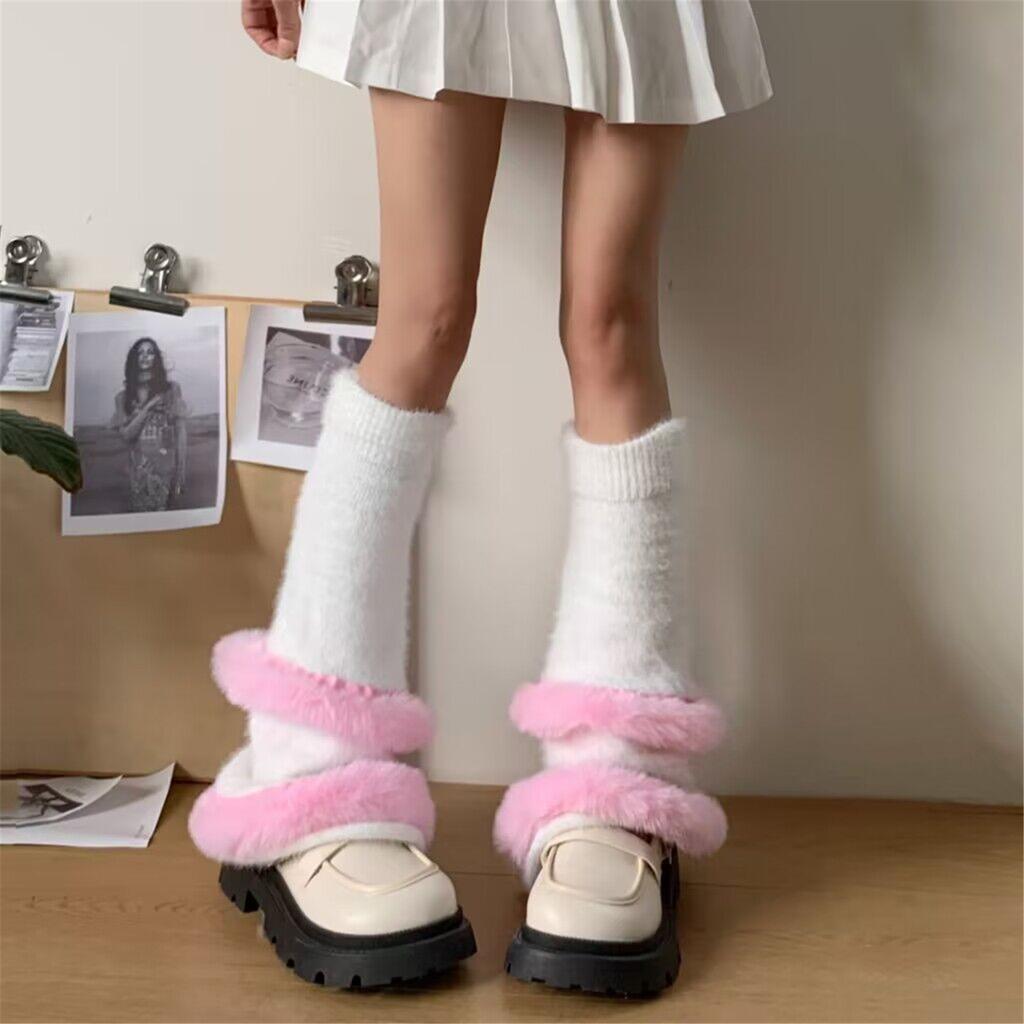 Girls Lolitas Leg Warmers Y2K Fuzzy Knitted Flared Leg Sleeves Goth Baggy Cuff Ankle Heap Socks JK Uniform Foot Cover