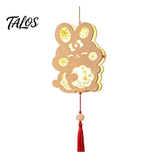 Handmade Paper Lantern Craft DIY Chinese Ancient Style Kit, Light Up Handheld with LED String & Quaint Wooden Frame Tassel, Rabbit Butterfly Lotus Fan