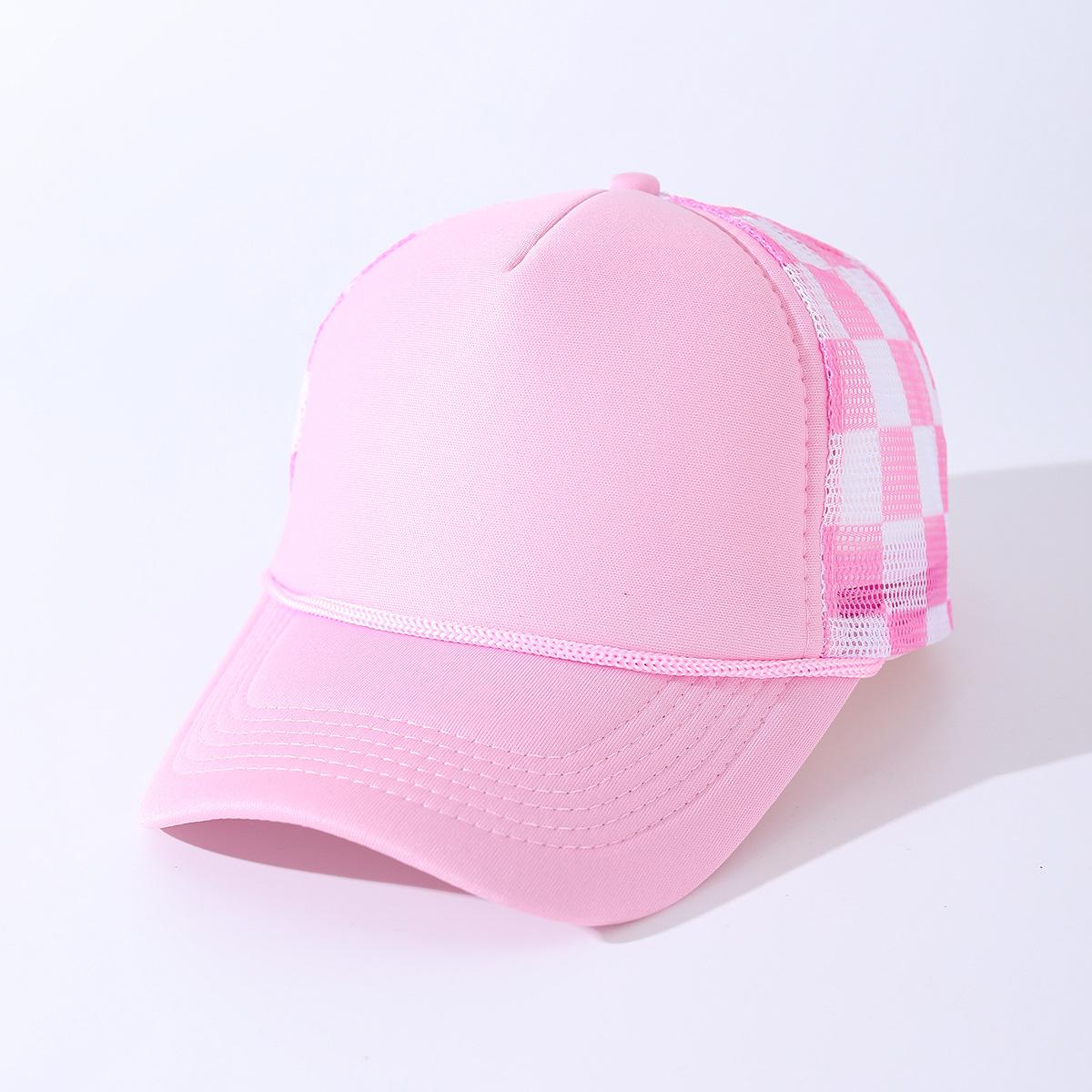 High Quality Truck Baseball Cap With Rope Truck Mesh Cap Plaid Printing Breathable Sun Protection Duck Tongue Adjustable розовый