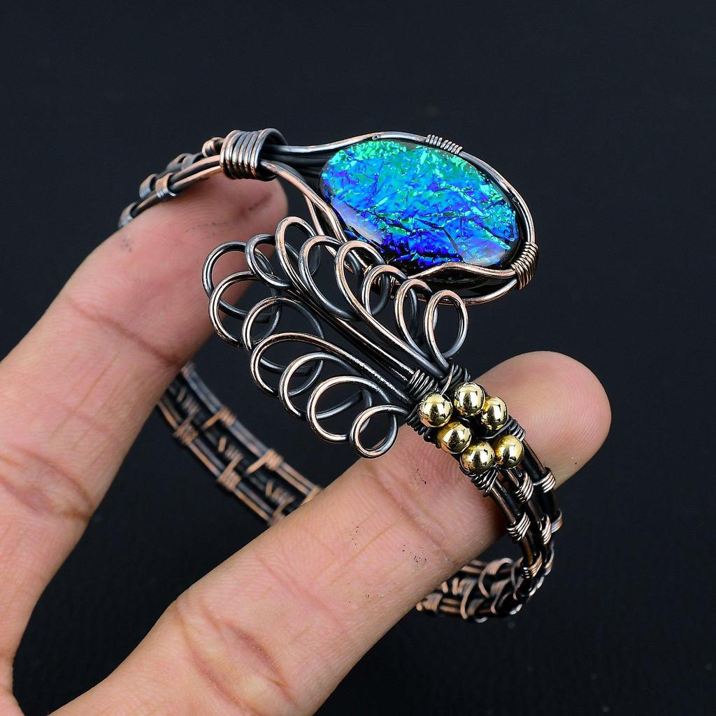 Australian Triplet Opal Bangle 999 Copper Wire Wrapped Cuff Bracelet, Adjustable Bangle Gemstone Jewelry, Gift For Mom Handmade Brand, New Jewelry