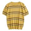 Pure Cotton Striped Round Neck Knitted Short-sleeved Women's Summer Style Loose Slim Color-blocking Half-sleeved T-shirt Top
