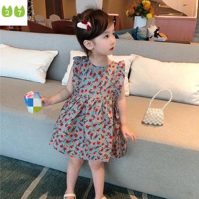 Girls' Floral Dress Bow Cute Children Straps Vest Dress