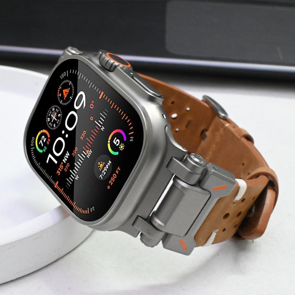 Titanium Color Band for Apple Watch Ultra 3 2 49mm Genuine Leather Strap for iWatch Series 11 10 9 8 se 46mm 45mm 44mm Bracelet