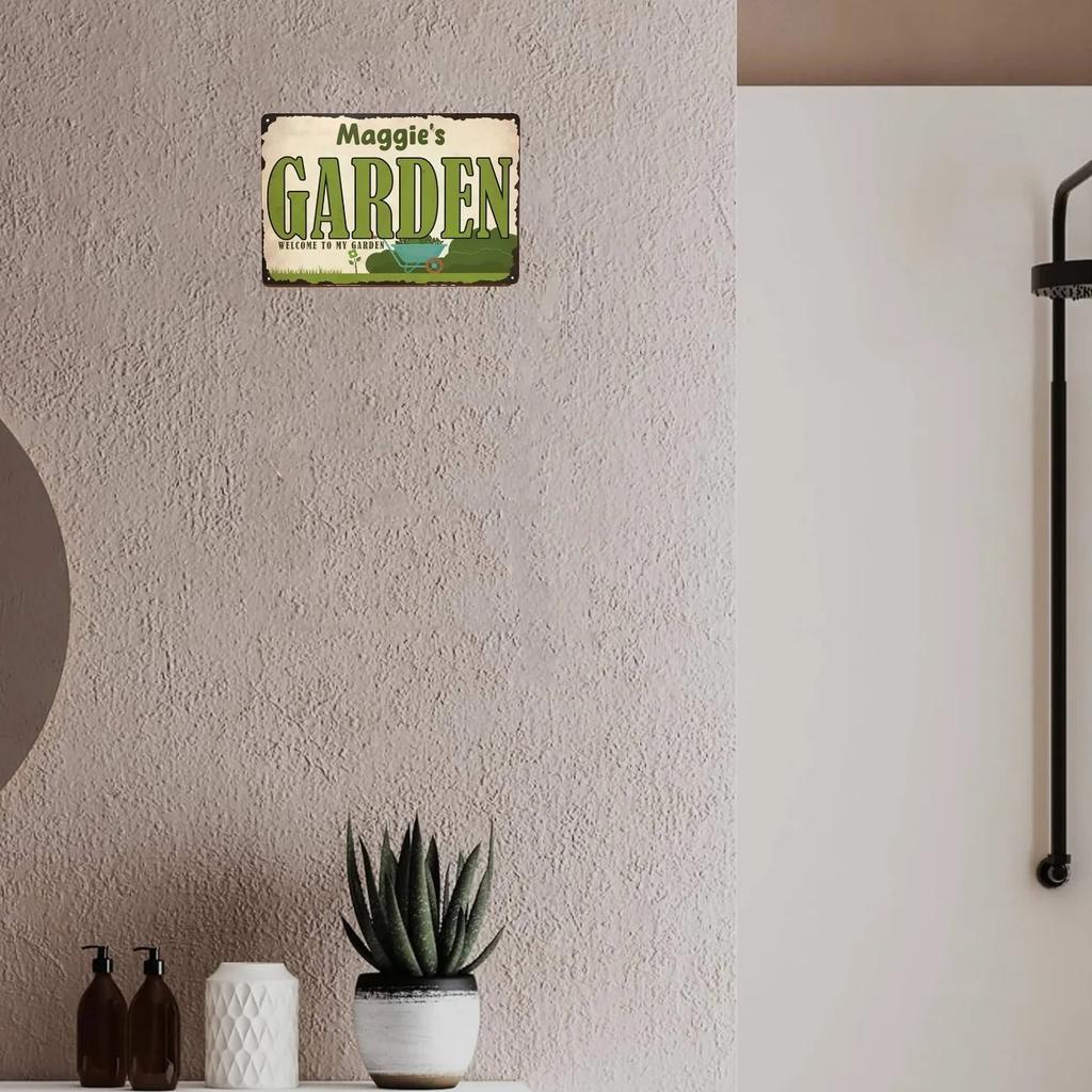 Customizable Garden Wheelbarrow Aluminum Sign Personalized Indoor Wall Art Ideal Holiday Gift for Garden Lovers