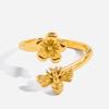 Design Sense Classic Wind 18K Gold, Flower Bee Adjustable Opening Ring