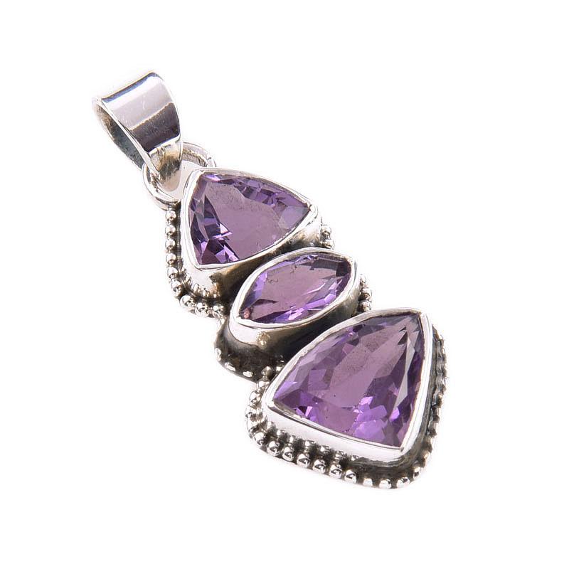 Natural Pink Amethyst Gemstone 925 Solid Sterling Silver Gift Pendant 1.50" Q7p89