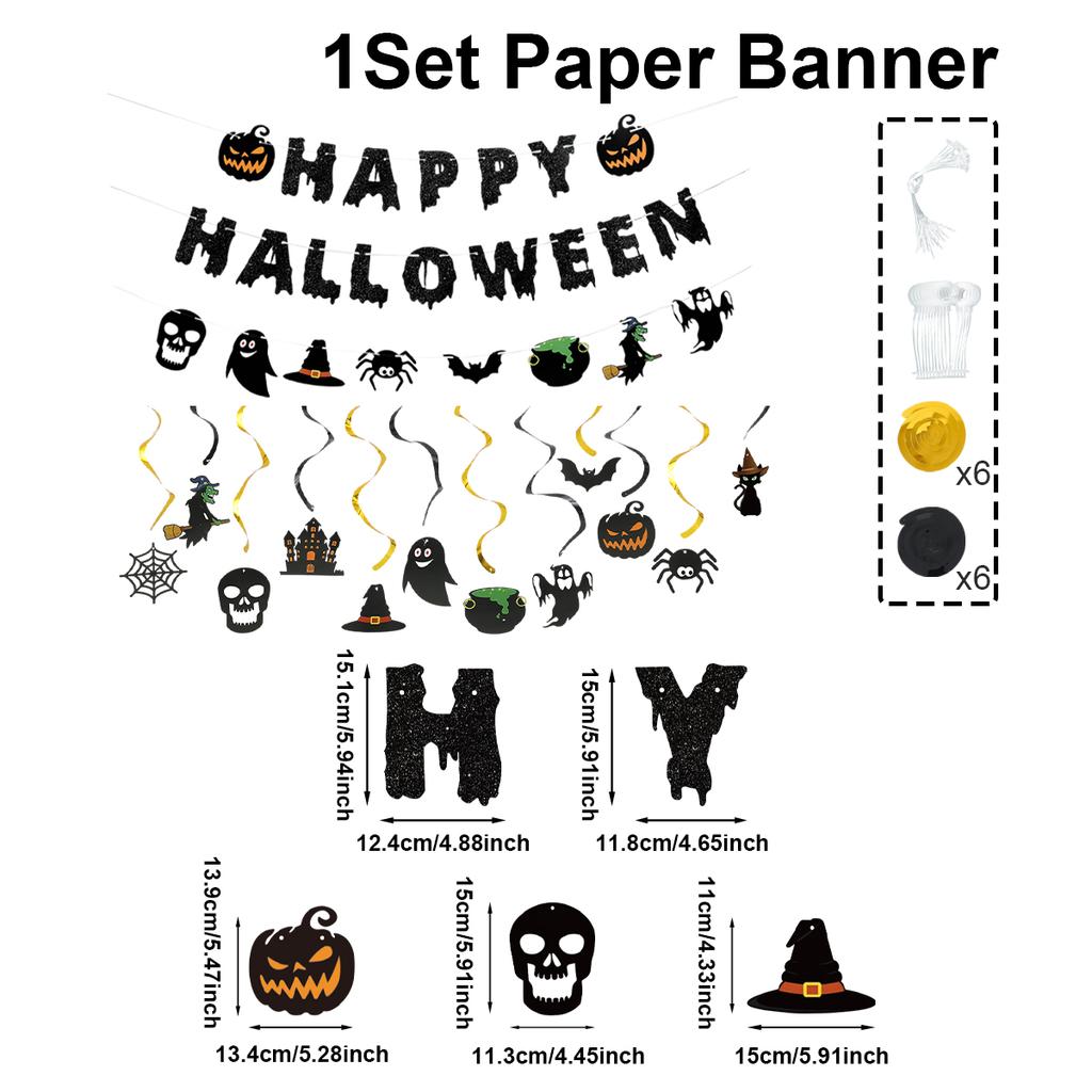 Halloween Pumpkin Paper Banner Backdrop Happy Halloween Party Decorations 2025 Haunted House Ghost Trick or Treat Spiral Pendant