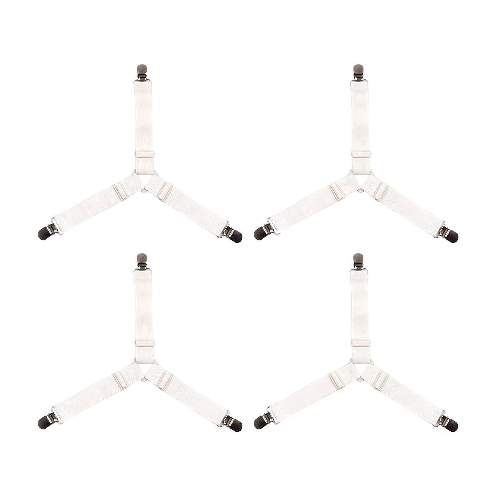 4-Piece Adjustable Non-Slip Triangle Sheet Strap with Clear Elastic Clips - For sofa cushions and bedding, sheet straps