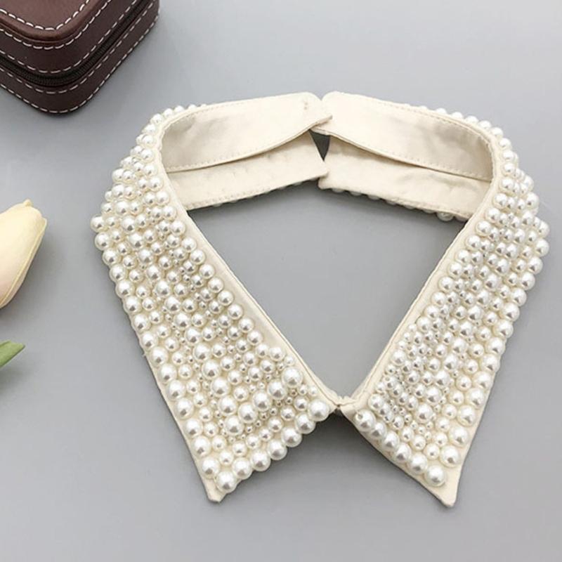 Elegant Imitation Pearls Embellished Detachable Faux Collar for Women Fashionable Beaded Bib Choker Necklace Accessory