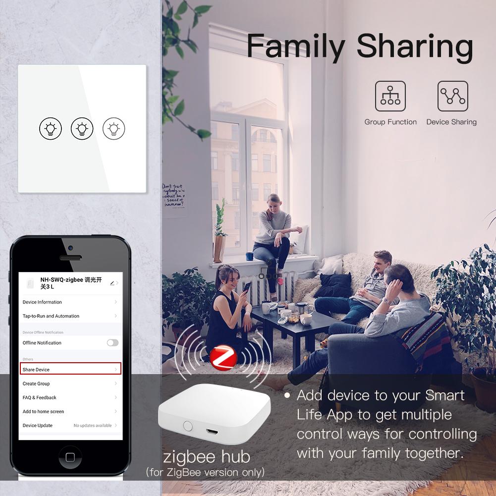 Zigbee Dimmer Wall Light Switches 1 2 3 Gang Tuya Smart Home Automation Wireless Remote Control EU/UK Standard Neutral Live Wire