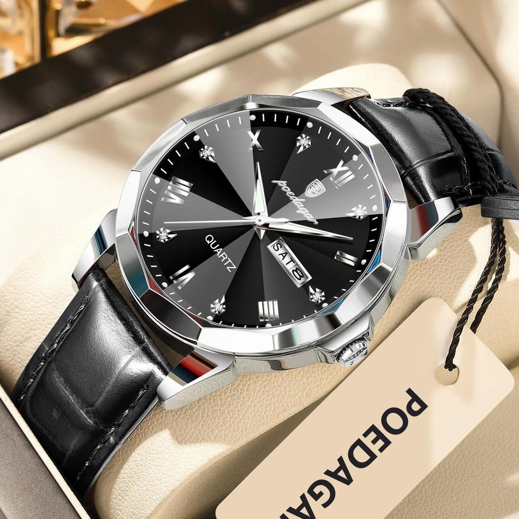 Poedagar Luxury Casual Man Wristwatch Quartz Sports Business Men Watch Waterproof Easy to Read Luminous Date Week Leather Men's Watches