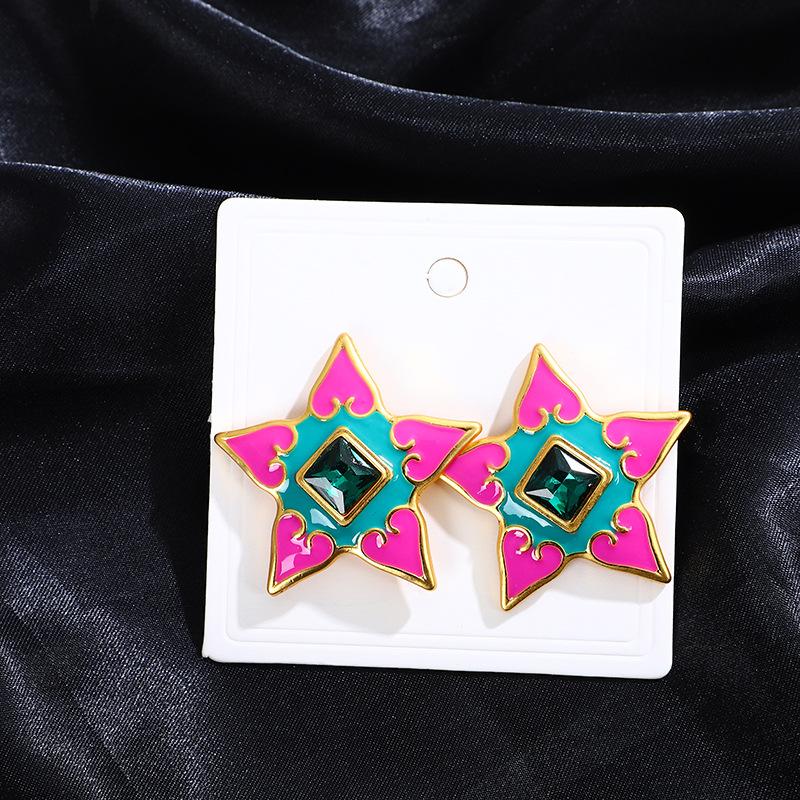 

Drip Oil With Diamond Five-Pointed Star Earrings, Medieval Court Style Niche High-End Sense Fashion Temperament Earrings