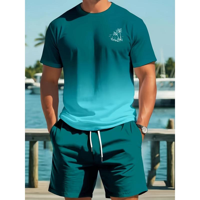 Мужской повседневный свободный комплект из 2 предметов: футболка с коротким рукавом и круглым вырезом и шорты, мужской повседневный комплект из 2 предметов шорт, мужской пляжный комплект S