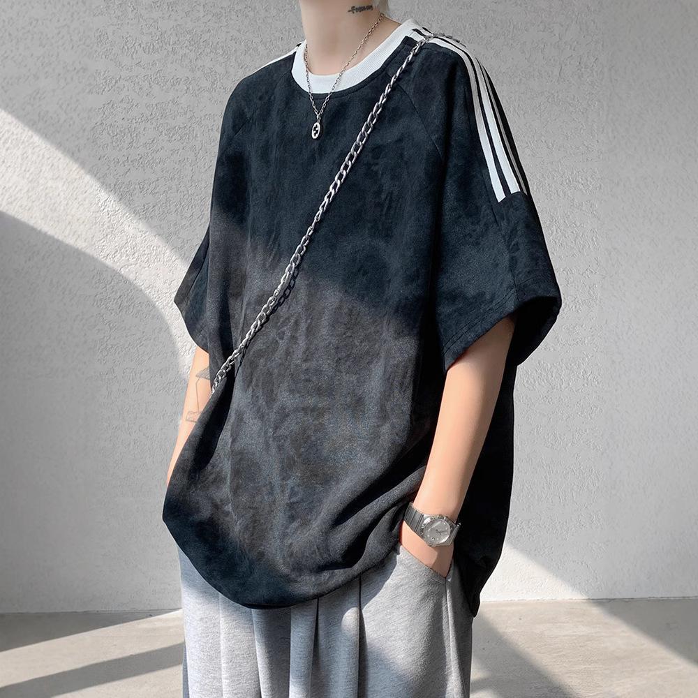 New Short-sleeved T-shirt Men's Summer Casual Loose T-shirt American Retro Striped Half-sleeved Top