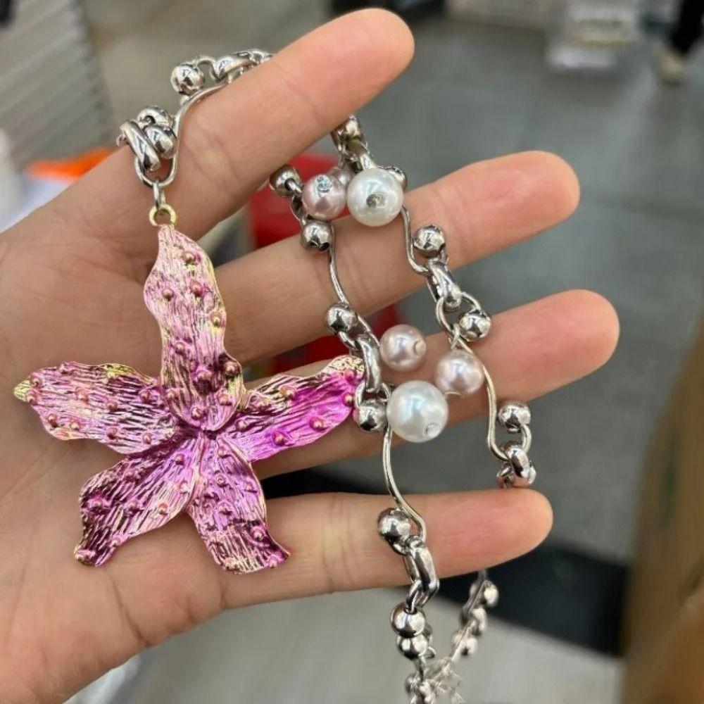 Bohemia Starfish Pendant Necklace Imitation Pearl Clavicle Chain Pearls Necklace  Women