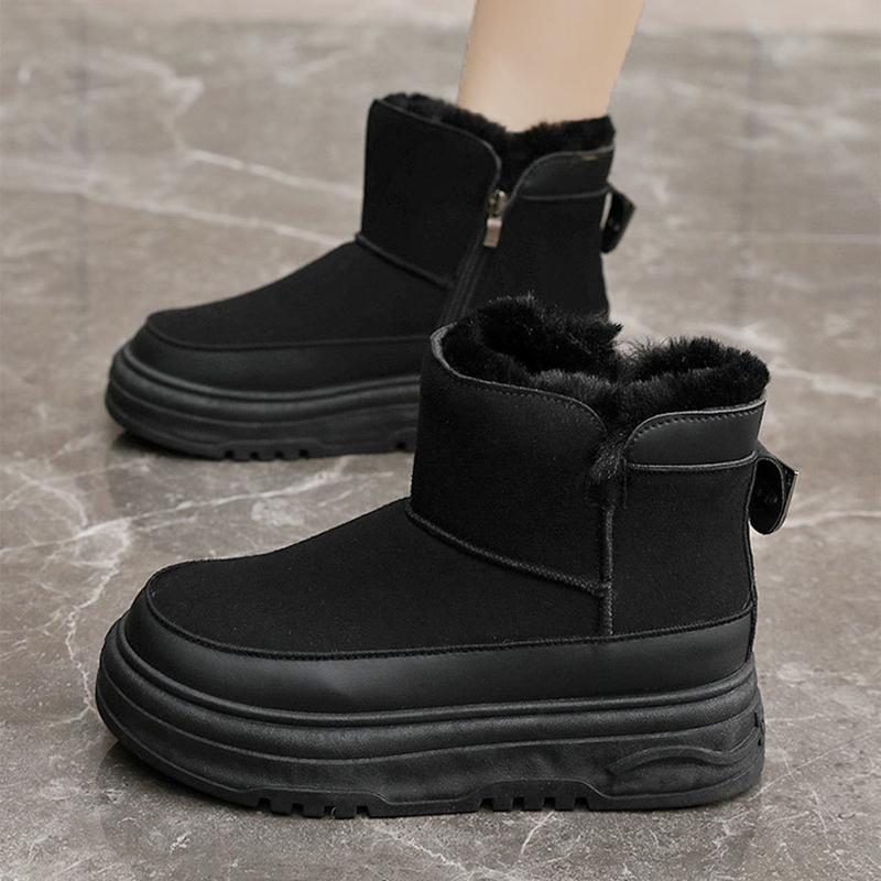 Autumn and Winter High Top Shoes for Women, Solid Color Snow Cotton Shoes, Sports and Leisure with Plush Cotton Thick Soled Shoes