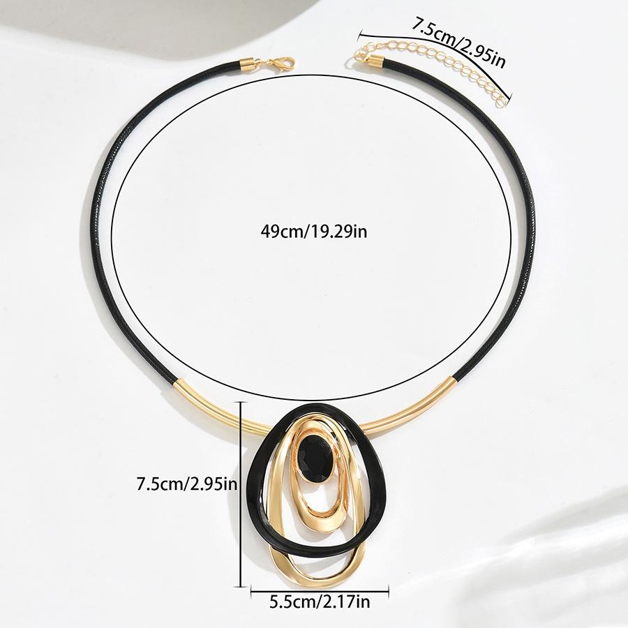 Wind jewelry geometric retro ring pendant long necklace women's niche exaggerated design collarbone chain