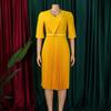 Women Plus Size V Neck Solid Color Short Sleeve High Waist Pleated A Line Dress